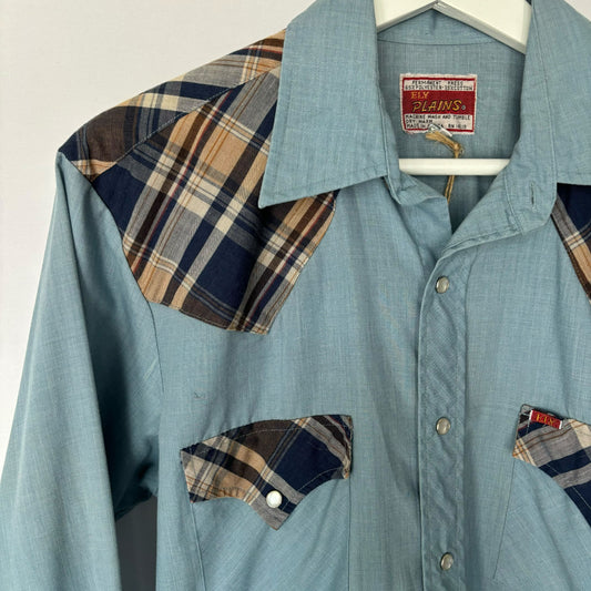 Vintage Western Plaid & Denim Button Up