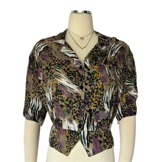 1980's Animal Print Short Sleeve Blouse