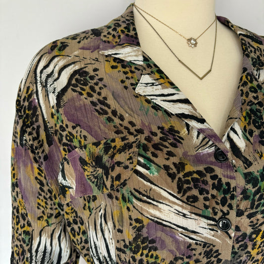 1980's Animal Print Short Sleeve Blouse